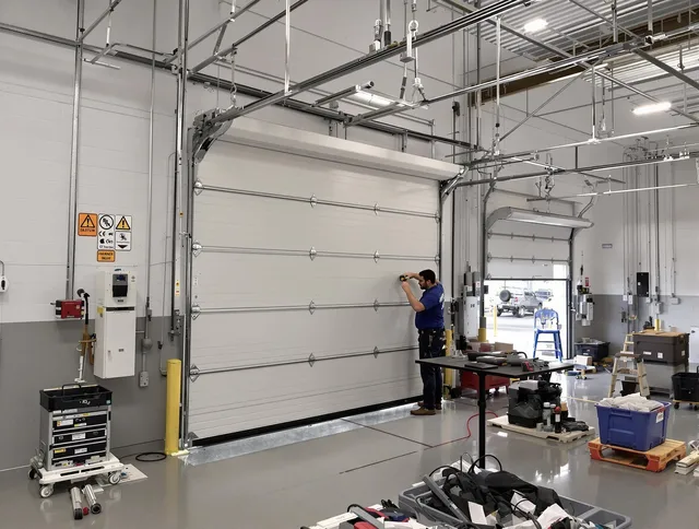 Commercial garage door repair being performed by New Milford Garage Door Repair expert in New Milford