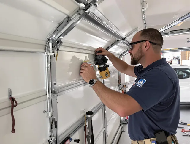 New Milford Garage Door Repair technician quieting a noisy garage door in New Milford