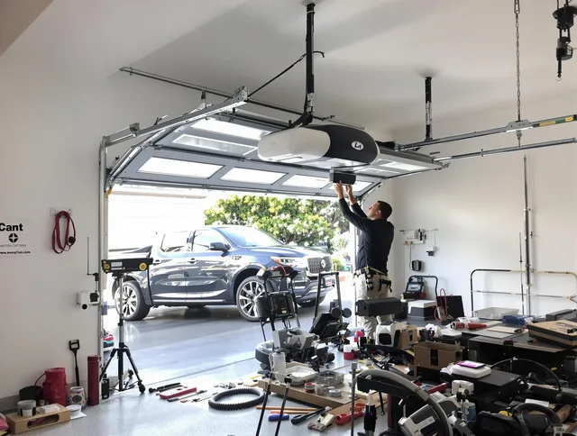 New Milford Garage Door Repair specialist installing smart garage door opener system in New Milford home