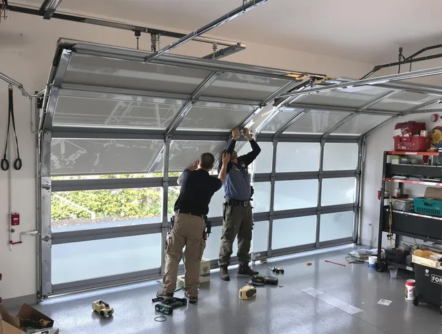 New Milford Garage Door Repair expert performing precise panel replacement on New Milford garage door